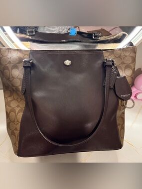 Coach Brown Signature Canvas and Dark Brown Leather Tote